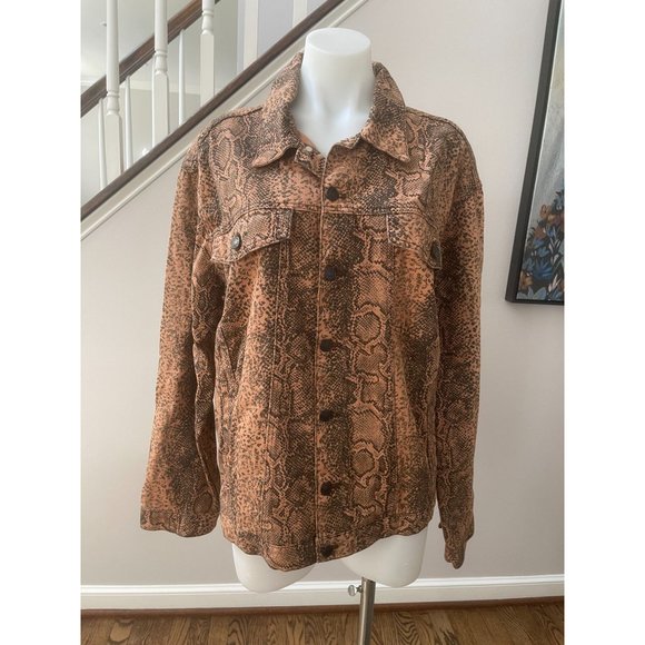 NWT FREE PEOPLE Brown Snake Trucker Jacket - Size XL - Picture 4 of 8